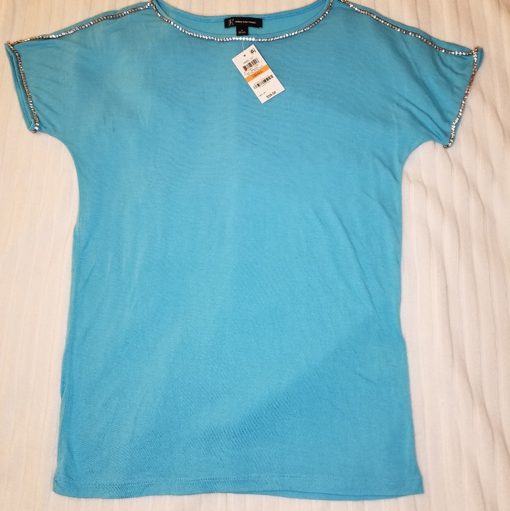 INC Womens Rhinestone Short Sleeve Crew Neck NEW!